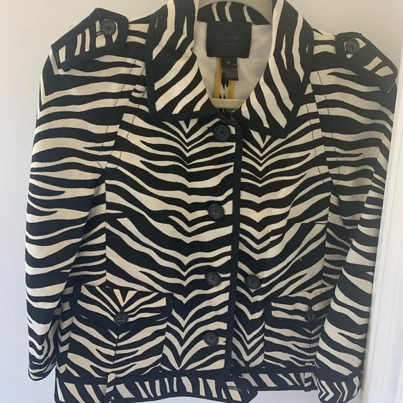 NWOT💓*SUPER CUTE* JCREW WOMEN’S ZEBRA BLAZER BUTTON COLLARED JACKET-BLACK/CREAM - Picture 4 of 9